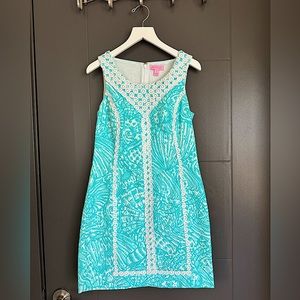 Lilly Pulitzer Seashell Shift Dress - Blue Turquoise/White